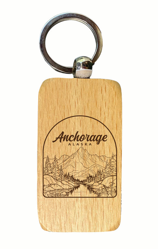Anchorage Alaska Souvenir 2.5x1-Inch Souvenir Engraved Wooden Keychain 4-Pack