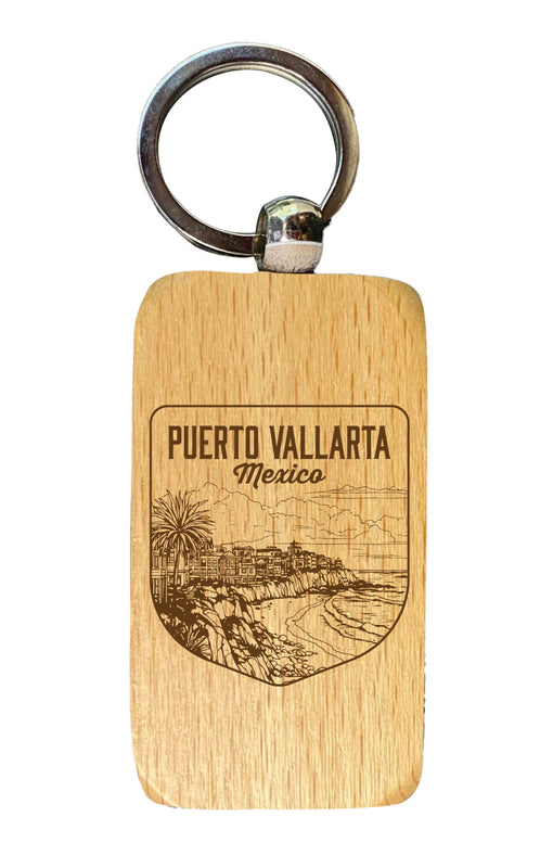 Puerto Vallarta Mexico Souvenir 2.5x1-Inch Souvenir Engraved Wooden Keychain 2-Pack