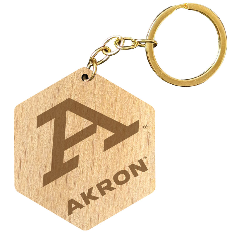 Akron Zips 2" Engraved Wooden Hexagon Keychain Officially Licensed Collegiate Product Single