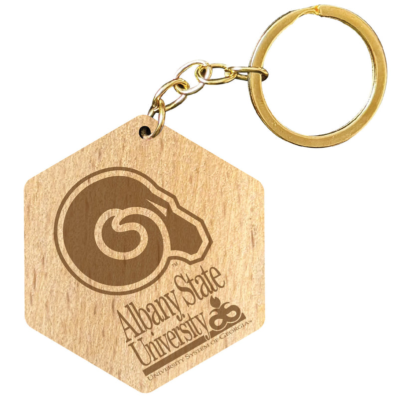 Albany State University 2" Engraved Wooden Hexagon Keychain Officially Licensed Collegiate Product 2-Pack