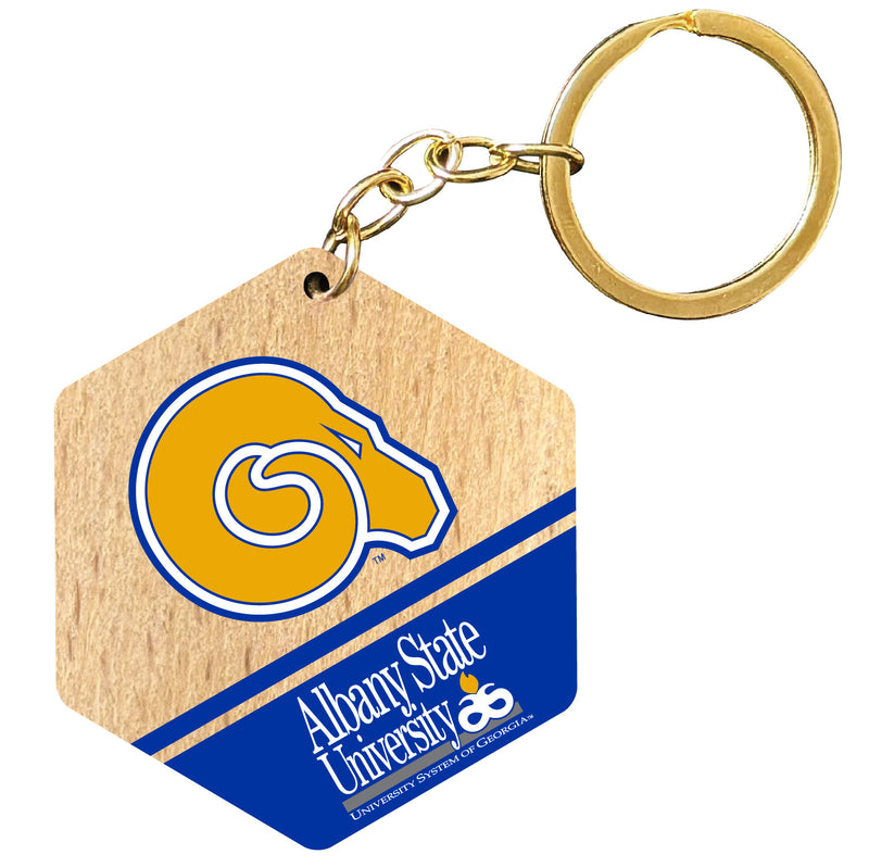 Albany State University 2" Wooden Hexagon Keychain Officially Licensed Collegiate Product 2-Pack