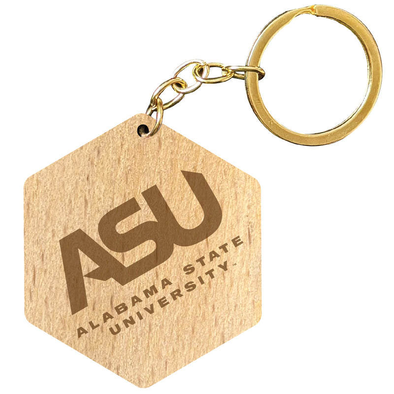 Alabama State University 2" Engraved Wooden Hexagon Keychain Officially Licensed Collegiate Product Single