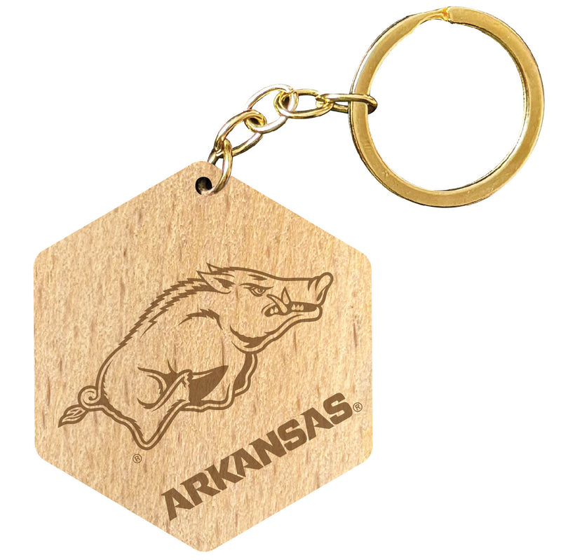 Arkansas Razorbacks 2" Engraved Wooden Hexagon Keychain Officially Licensed Collegiate Product 2-Pack