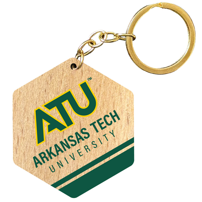 Arkansas Tech University 2" Wooden Hexagon Keychain Officially Licensed Collegiate Product 2-Pack
