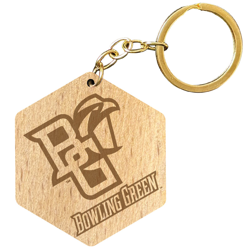 Bowling Green Falcons 2" Engraved Wooden Hexagon Keychain Officially Licensed Collegiate Product 4-Pack