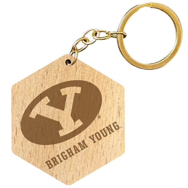 Brigham Young Cougars 2" Engraved Wooden Hexagon Keychain Officially Licensed Collegiate Product 4-Pack
