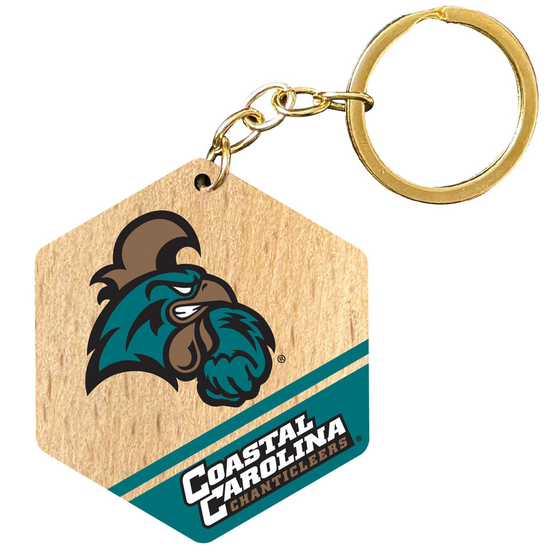 Coastal Carolina University 2" Wooden Hexagon Keychain Officially Licensed Collegiate Product Single