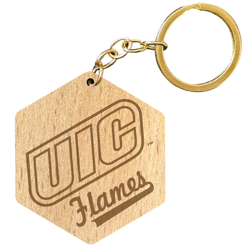 University of Illinois at Chicago 2" Engraved Wooden Hexagon Keychain Officially Licensed Collegiate Product 4-Pack