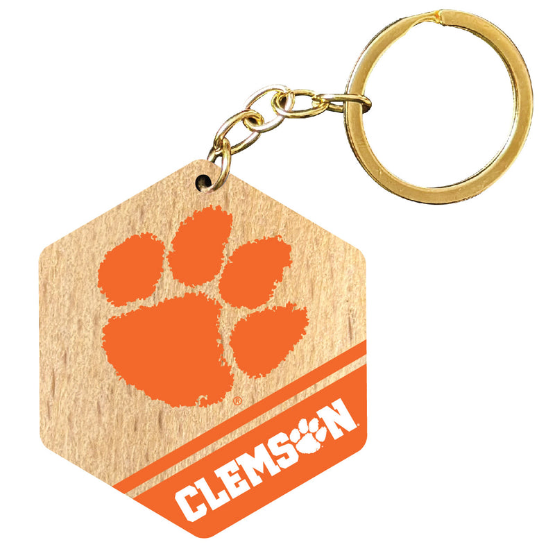 Clemson Tigers 2" Wooden Hexagon Keychain Officially Licensed Collegiate Product Single