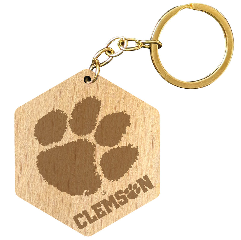 Clemson Tigers 2" Engraved Wooden Hexagon Keychain Officially Licensed Collegiate Product Single