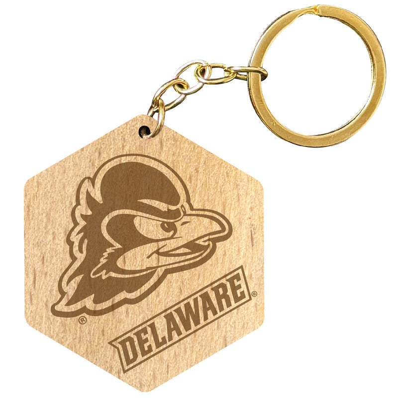 Delaware Blue Hens 2" Engraved Wooden Hexagon Keychain Officially Licensed Collegiate Product 2-Pack