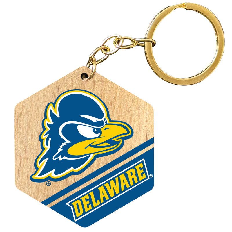 Delaware Blue Hens 2" Wooden Hexagon Keychain Officially Licensed Collegiate Product 2-Pack