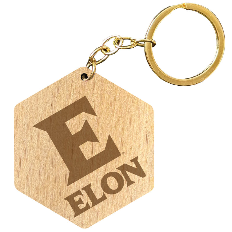 Elon University 2" Engraved Wooden Hexagon Keychain Officially Licensed Collegiate Product 4-Pack