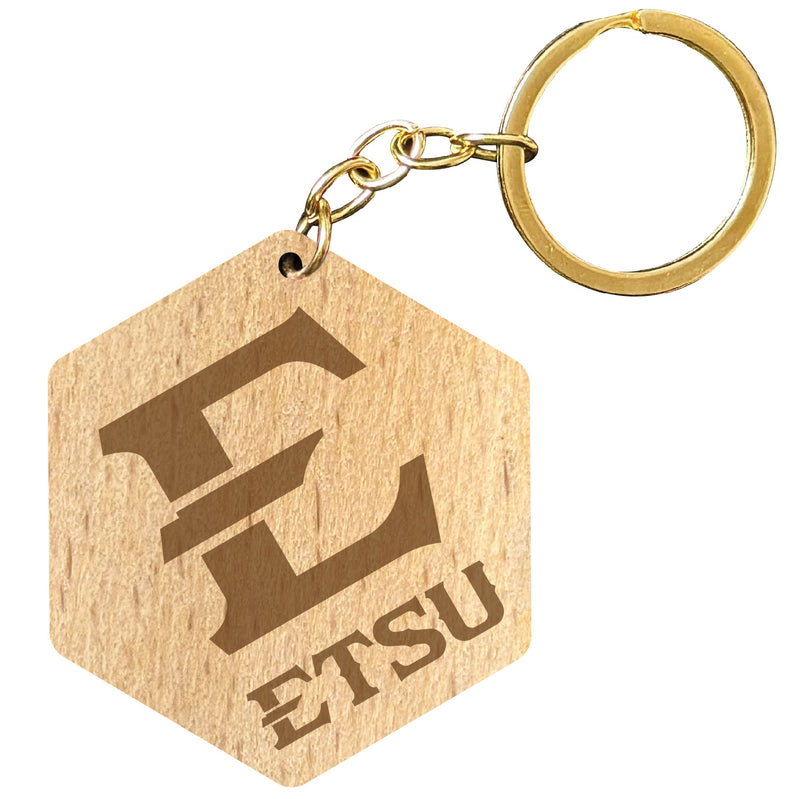 East Tennessee State University 2" Engraved Wooden Hexagon Keychain Officially Licensed Collegiate Product Single
