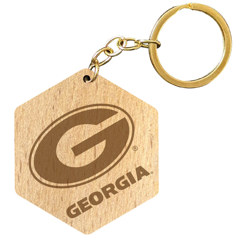 Georgia Bulldogs 2" Engraved Wooden Hexagon Keychain Officially Licensed Collegiate Product 4-Pack