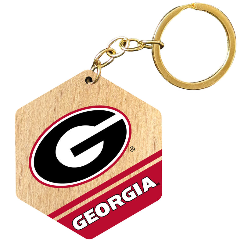 Georgia Bulldogs 2" Wooden Hexagon Keychain Officially Licensed Collegiate Product 4-Pack