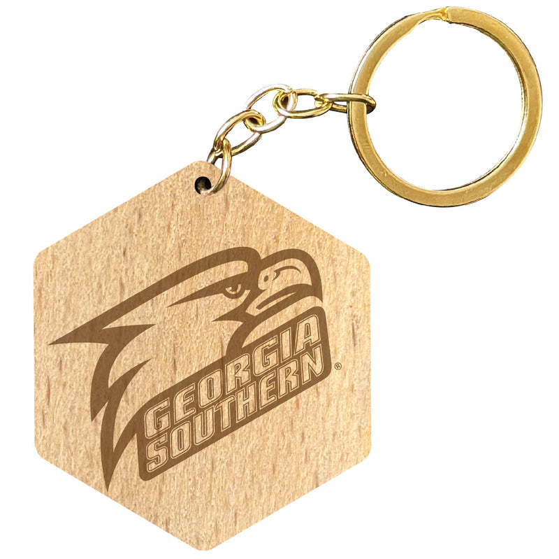 Georgia Southern Eagles 2" Engraved Wooden Hexagon Keychain Officially Licensed Collegiate Product 2-Pack
