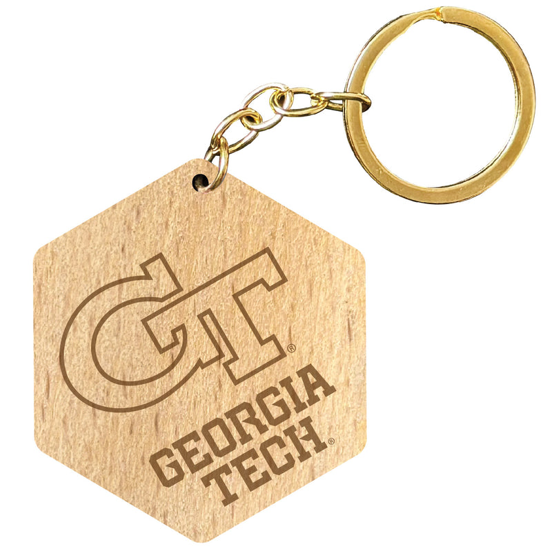 Georgia Tech Yellow Jackets 2" Engraved Wooden Hexagon Keychain Officially Licensed Collegiate Product Single