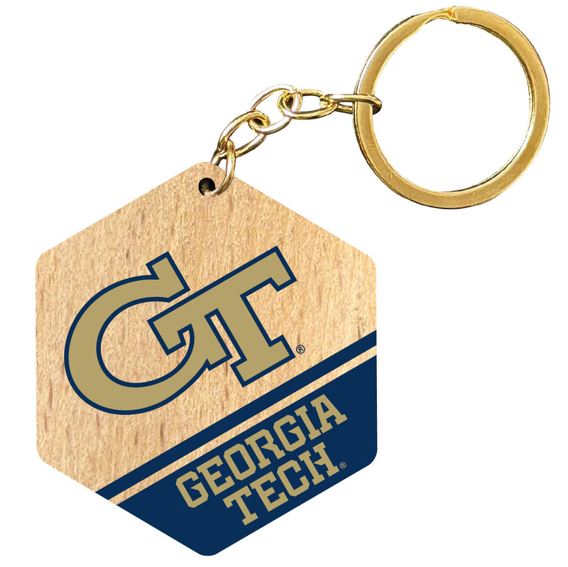 Georgia Tech Yellow Jackets 2" Wooden Hexagon Keychain Officially Licensed Collegiate Product Single