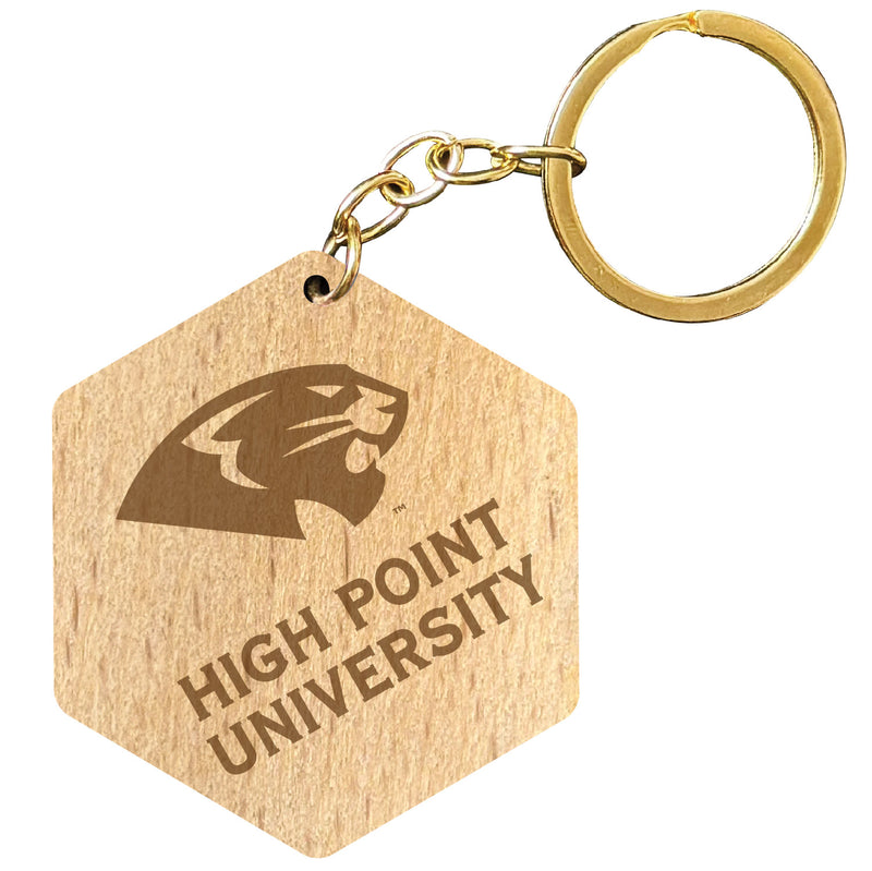 High Point University 2" Engraved Wooden Hexagon Keychain Officially Licensed Collegiate Product Single