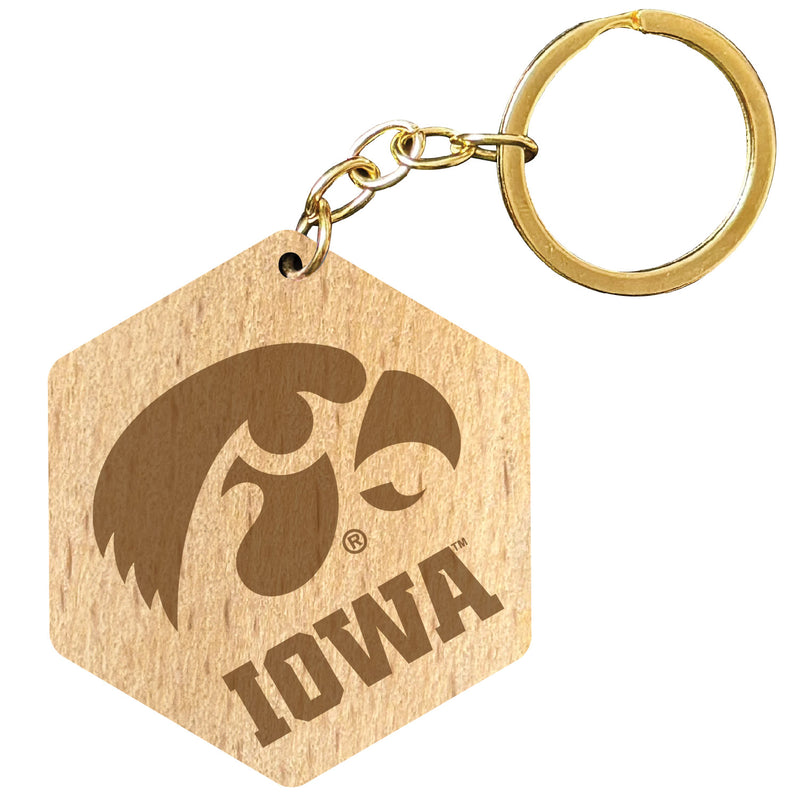 Iowa Hawkeyes 2" Engraved Wooden Hexagon Keychain Officially Licensed Collegiate Product Single