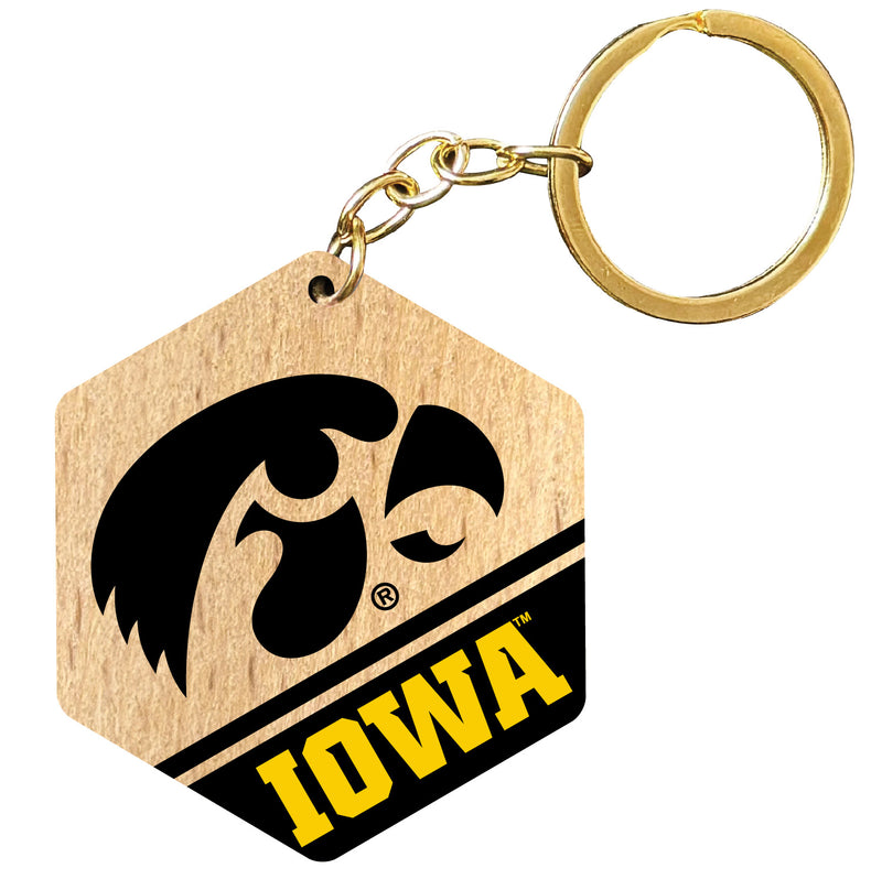 Iowa Hawkeyes 2" Wooden Hexagon Keychain Officially Licensed Collegiate Product Single