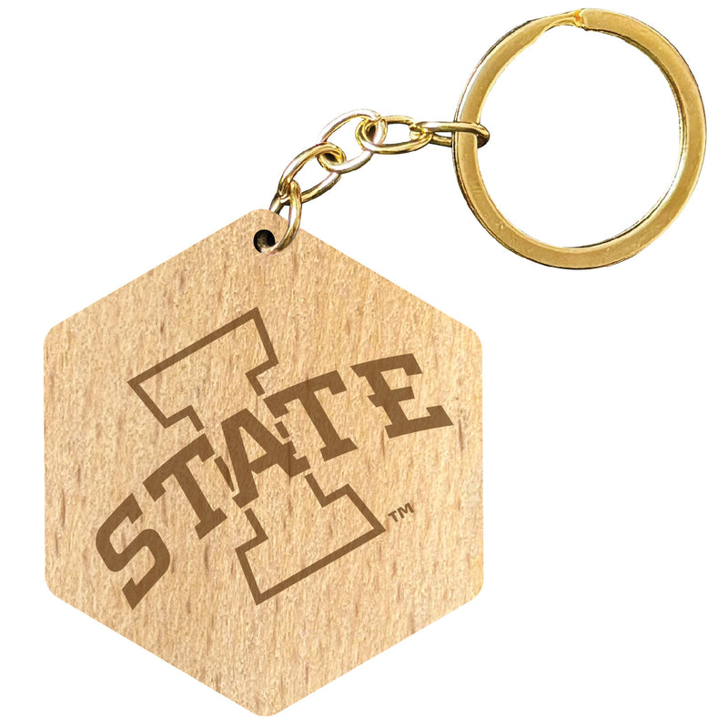 Iowa State Cyclones 2" Engraved Wooden Hexagon Keychain Officially Licensed Collegiate Product 2-Pack