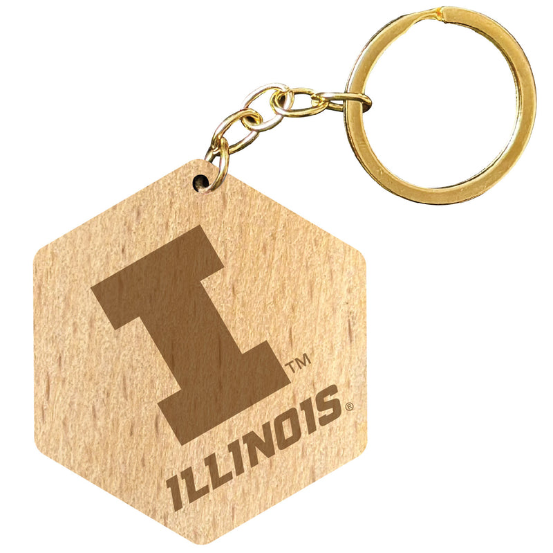 Illinois Fighting Illini 2" Engraved Wooden Hexagon Keychain Officially Licensed Collegiate Product Single