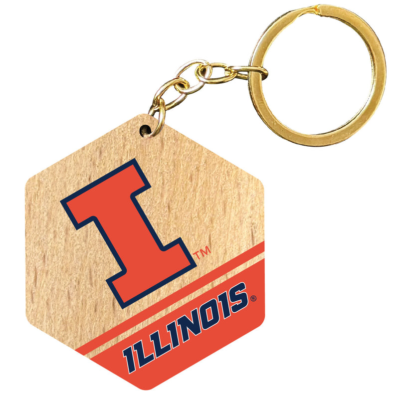 Illinois Fighting Illini 2" Wooden Hexagon Keychain Officially Licensed Collegiate Product Single