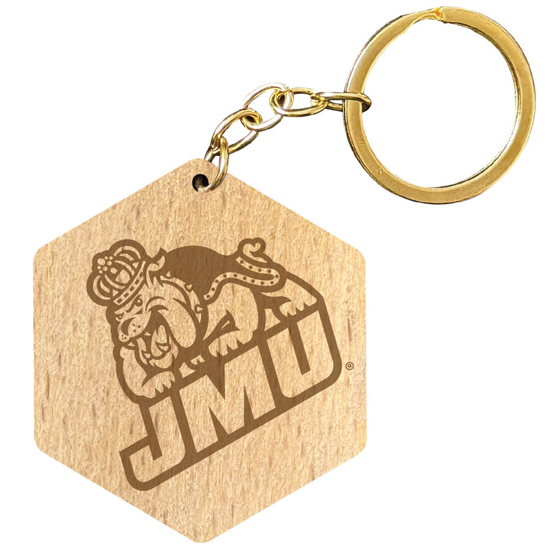 James Madison Dukes 2" Engraved Wooden Hexagon Keychain Officially Licensed Collegiate Product 4-Pack