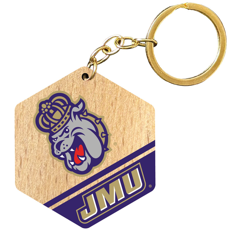 James Madison Dukes 2" Wooden Hexagon Keychain Officially Licensed Collegiate Product 4-Pack
