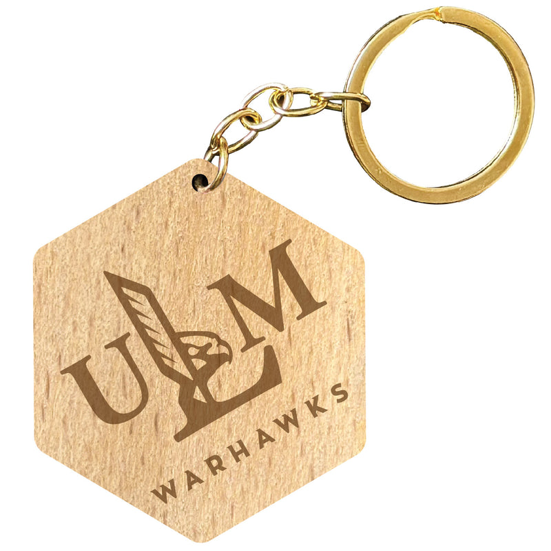 University of Louisiana Monroe 2" Engraved Wooden Hexagon Keychain Officially Licensed Collegiate Product 2-Pack