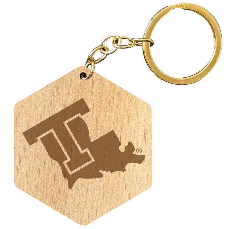 Louisiana Tech Bulldogs 2" Engraved Wooden Hexagon Keychain Officially Licensed Collegiate Product Single