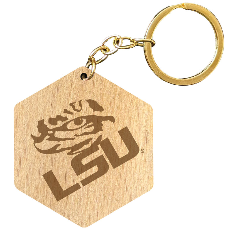 LSU Tigers 2" Engraved Wooden Hexagon Keychain Officially Licensed Collegiate Product 4-Pack