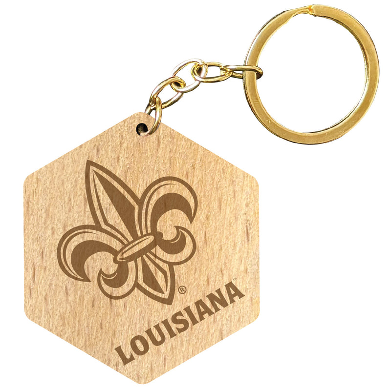 Louisiana at Lafayette Ragin' Cajuns 2" Engraved Wooden Hexagon Keychain Officially Licensed Collegiate Product Single
