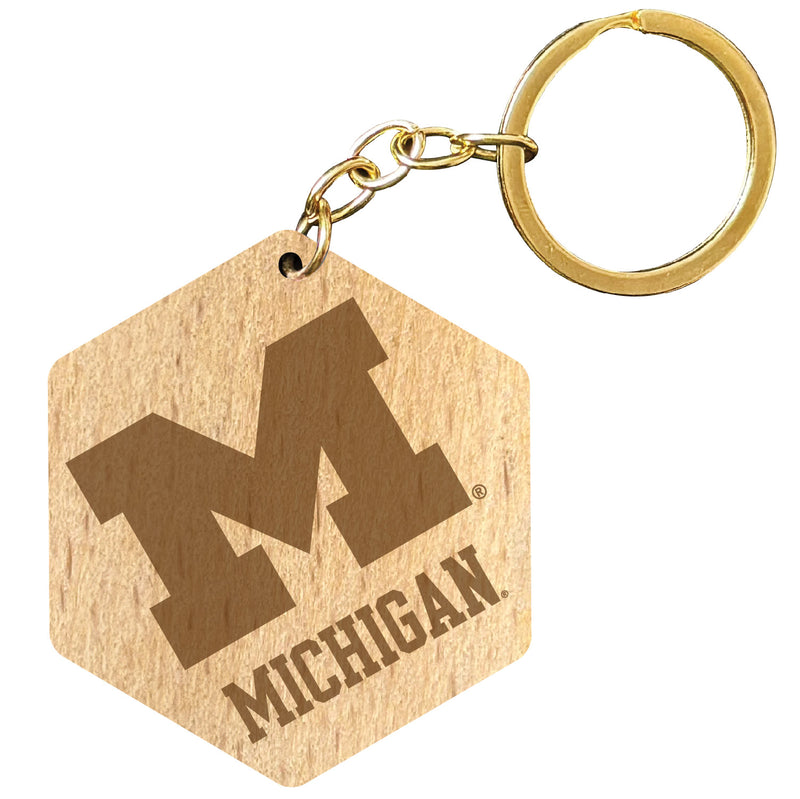 Michigan Wolverines 2" Engraved Wooden Hexagon Keychain Officially Licensed Collegiate Product Single