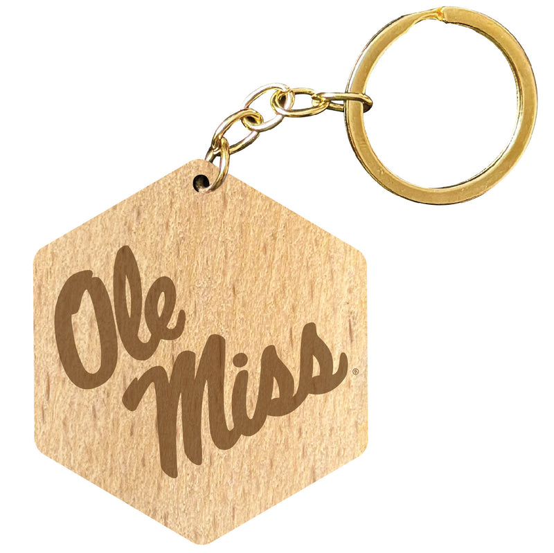 Mississippi Rebels "Ole Miss" 2" Engraved Wooden Hexagon Keychain Officially Licensed Collegiate Product 2-Pack