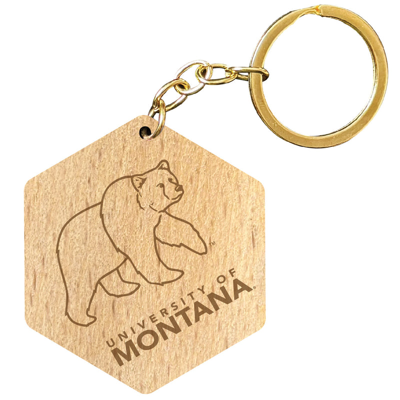 Montana University 2" Engraved Wooden Hexagon Keychain Officially Licensed Collegiate Product 2-Pack