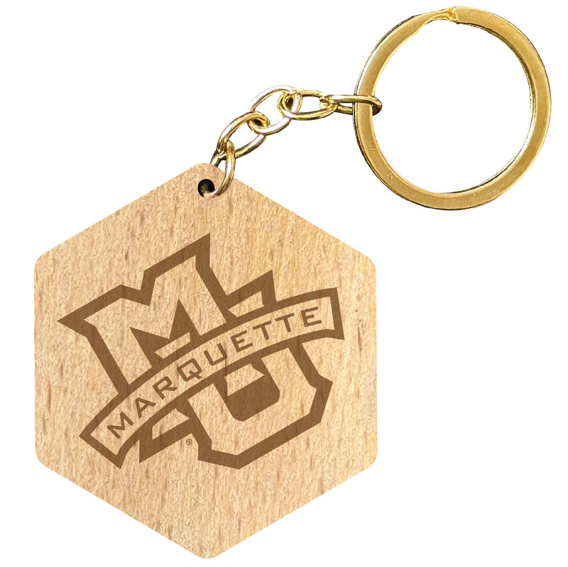 Marquette Golden Eagles 2" Engraved Wooden Hexagon Keychain Officially Licensed Collegiate Product 4-Pack
