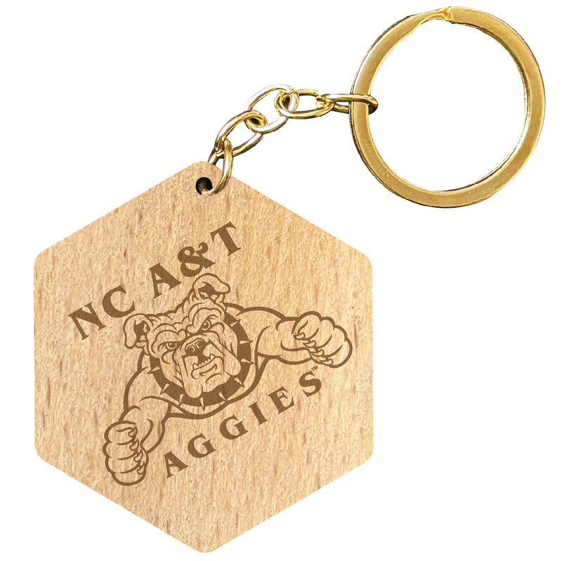 North Carolina A&T State Aggies 2" Engraved Wooden Hexagon Keychain Officially Licensed Collegiate Product 2-Pack
