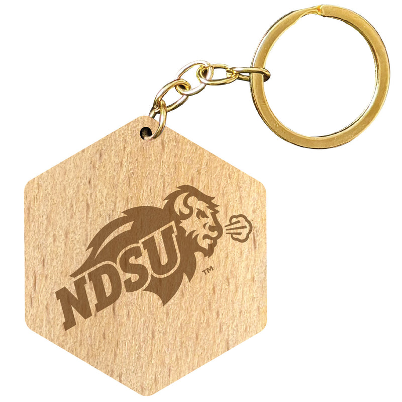 North Dakota State Bison 2" Engraved Wooden Hexagon Keychain Officially Licensed Collegiate Product 2-Pack
