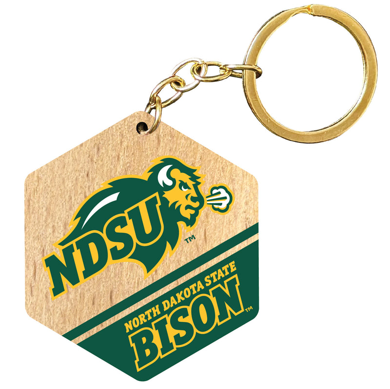 North Dakota State Bison 2" Wooden Hexagon Keychain Officially Licensed Collegiate Product 2-Pack