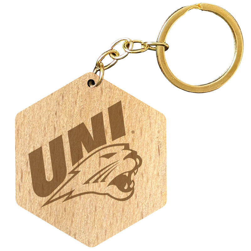 Northern Iowa Panthers 2" Engraved Wooden Hexagon Keychain Officially Licensed Collegiate Product Single