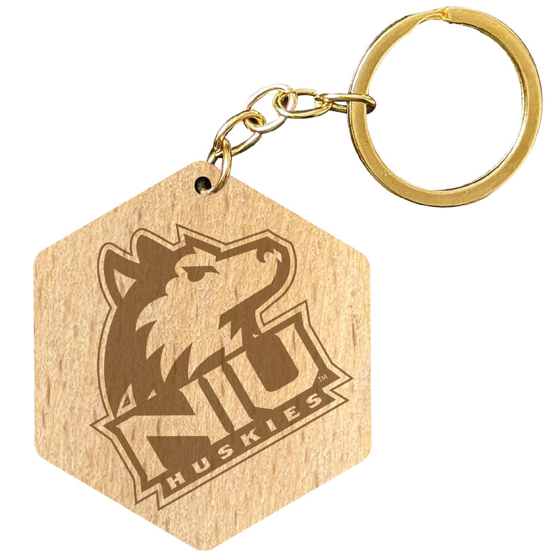 Northern Illinois Huskies 2" Engraved Wooden Hexagon Keychain Officially Licensed Collegiate Product 2-Pack