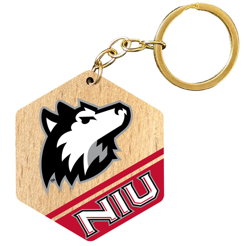 Northern Illinois Huskies 2" Wooden Hexagon Keychain Officially Licensed Collegiate Product 2-Pack