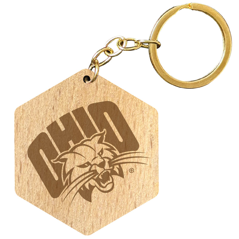 Ohio University 2" Engraved Wooden Hexagon Keychain Officially Licensed Collegiate Product 4-Pack