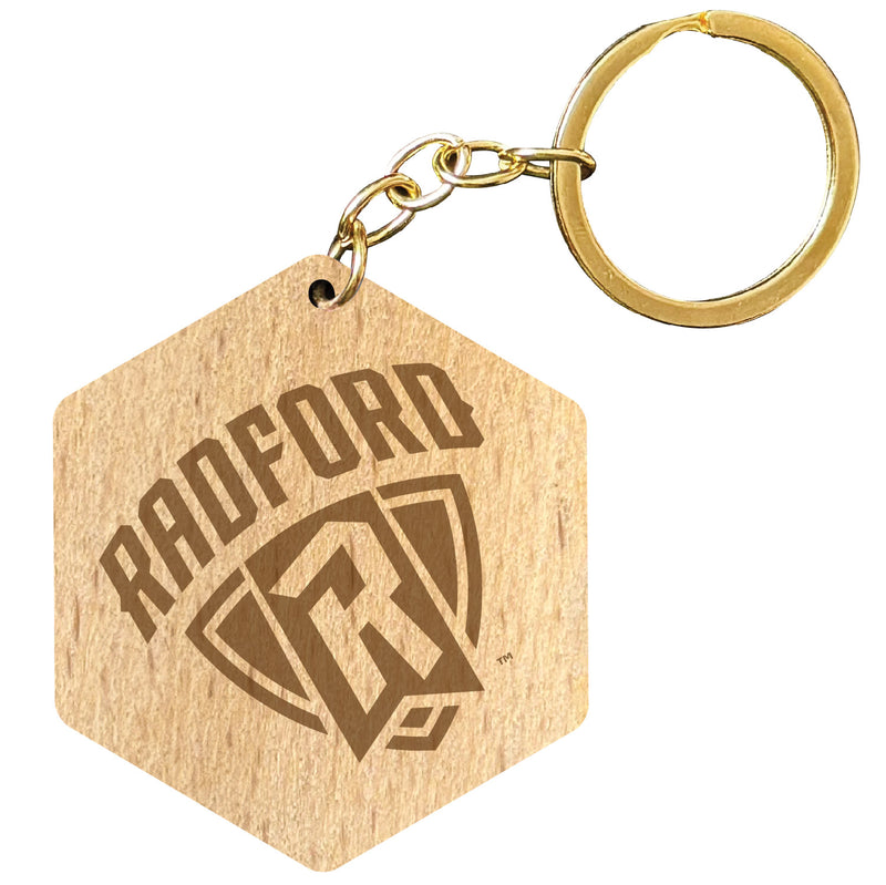Radford University Highlanders 2" Engraved Wooden Hexagon Keychain Officially Licensed Collegiate Product 2-Pack