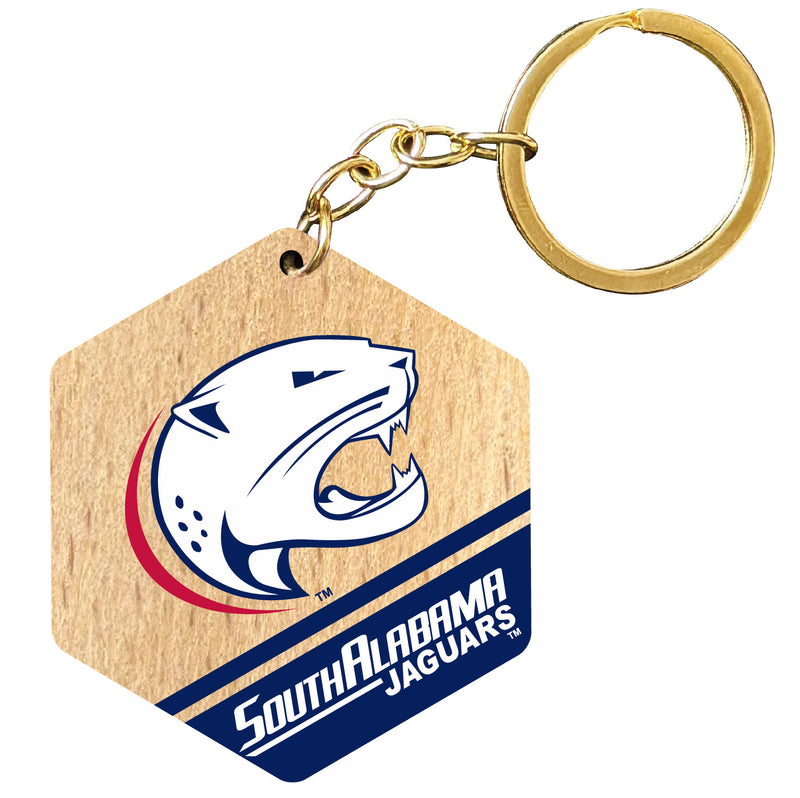 University of South Alabama 2" Wooden Hexagon Keychain Officially Licensed Collegiate Product Single