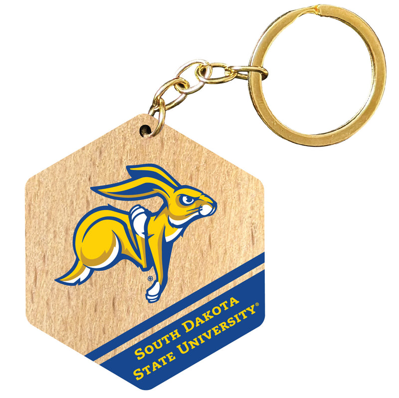South Dakota State Jackrabbits 2" Wooden Hexagon Keychain Officially Licensed Collegiate Product 4-Pack