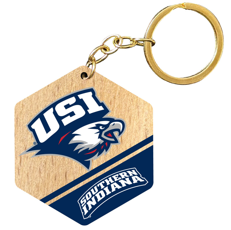 University of Southern Indiana 2" Wooden Hexagon Keychain Officially Licensed Collegiate Product Single